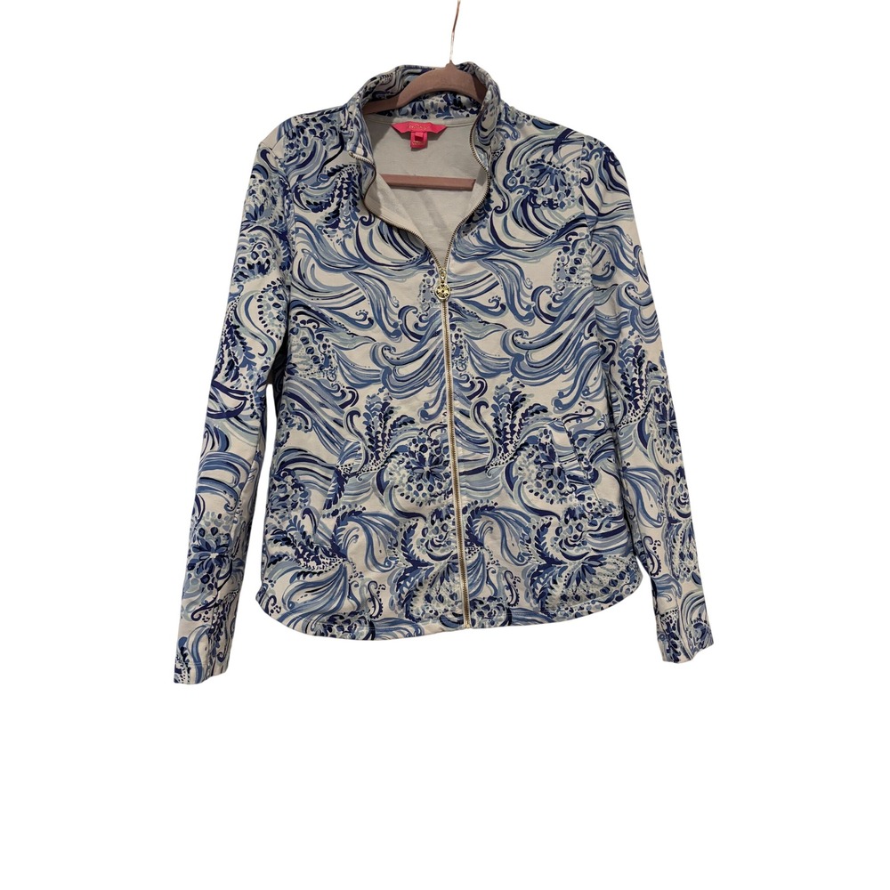 Lily Pulitzer sz S blue and white zip up active wear jacket K